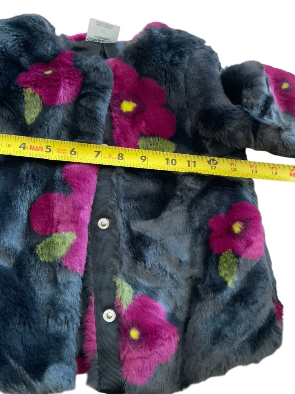 OshKosh B'gosh Navy Faux Fur Jacket with Magenta Floral Print